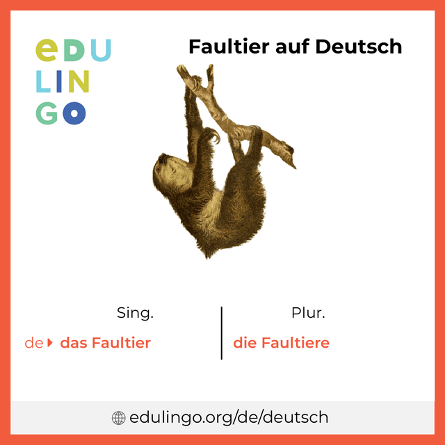Faultier auf Deutsch Vokabelbild mit Singular und Plural zum Herunterladen und Ausdrucken