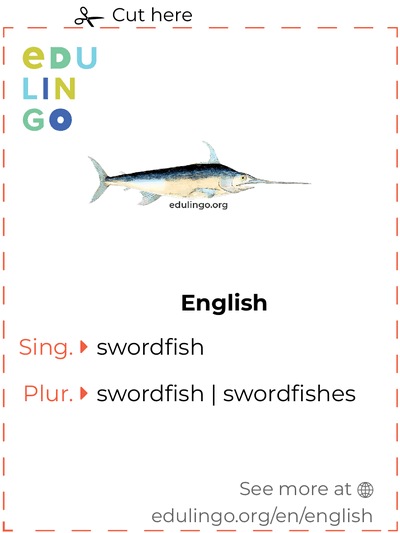 Swordfish in English vocabulary flashcard for printing, practicing and learning