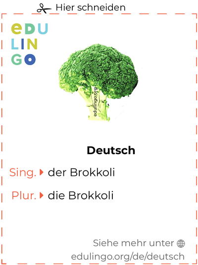 Brokkoli auf Deutsch Vokabelkartei zum Ausdrucken, Üben und Lernen