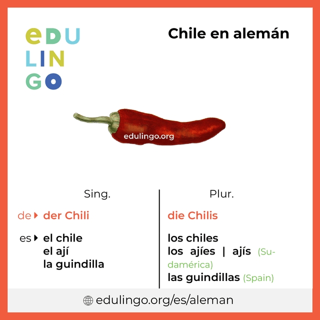Imagen de vocabulario Chile en alemán con singular y plural para descargar e imprimir