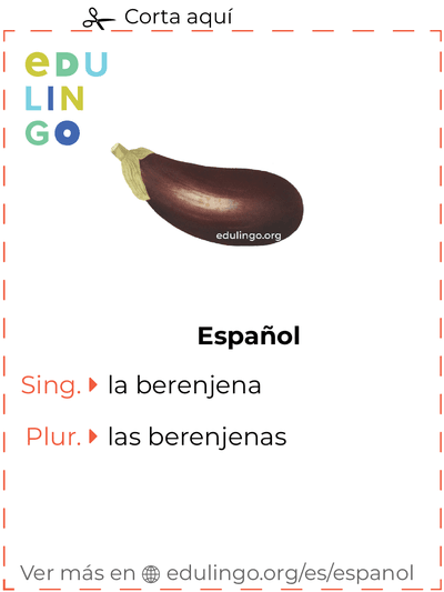 Ficha de Vocabulario Berenjena en español para imprimir, practicar y aprender