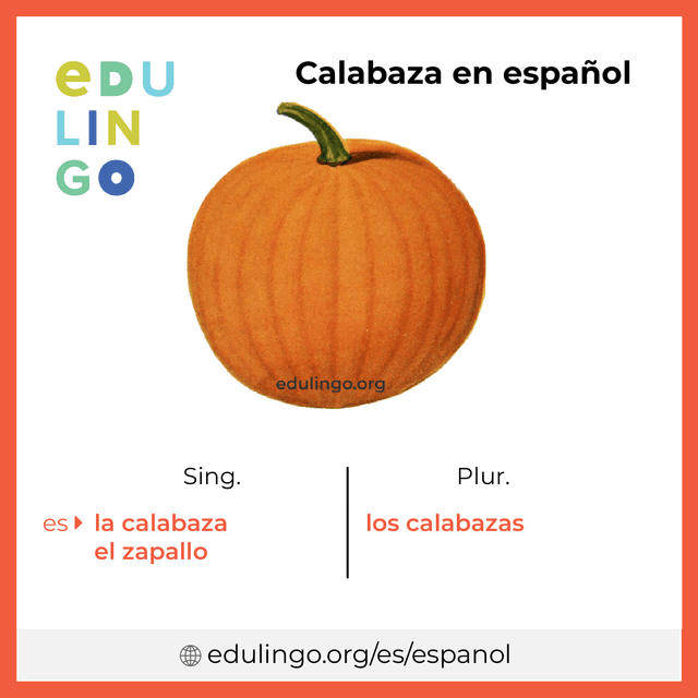 Imagen de vocabulario Calabaza en español con singular y plural para descargar e imprimir